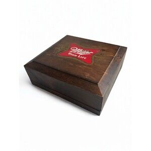 Vintage Miller High Life Wooden Poker Chip Case w/ Chips Beer Logo Bar Game Set